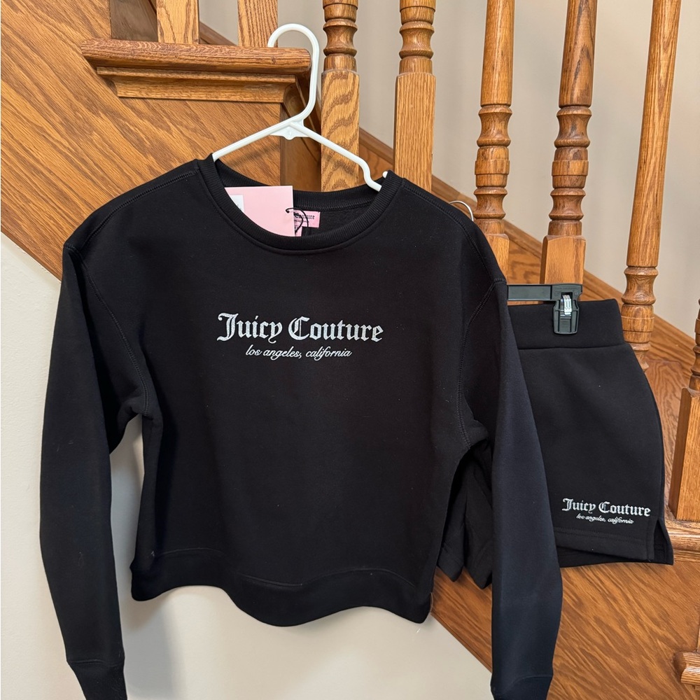 Juicy Couture Black Logo Sweatshirt Shorts Leisure/Pajama Set Size Small